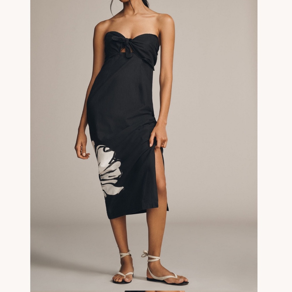 Anthropologie Strapless Linen Blend Twist-Front Midi Dress. Size XS. MSRP $168